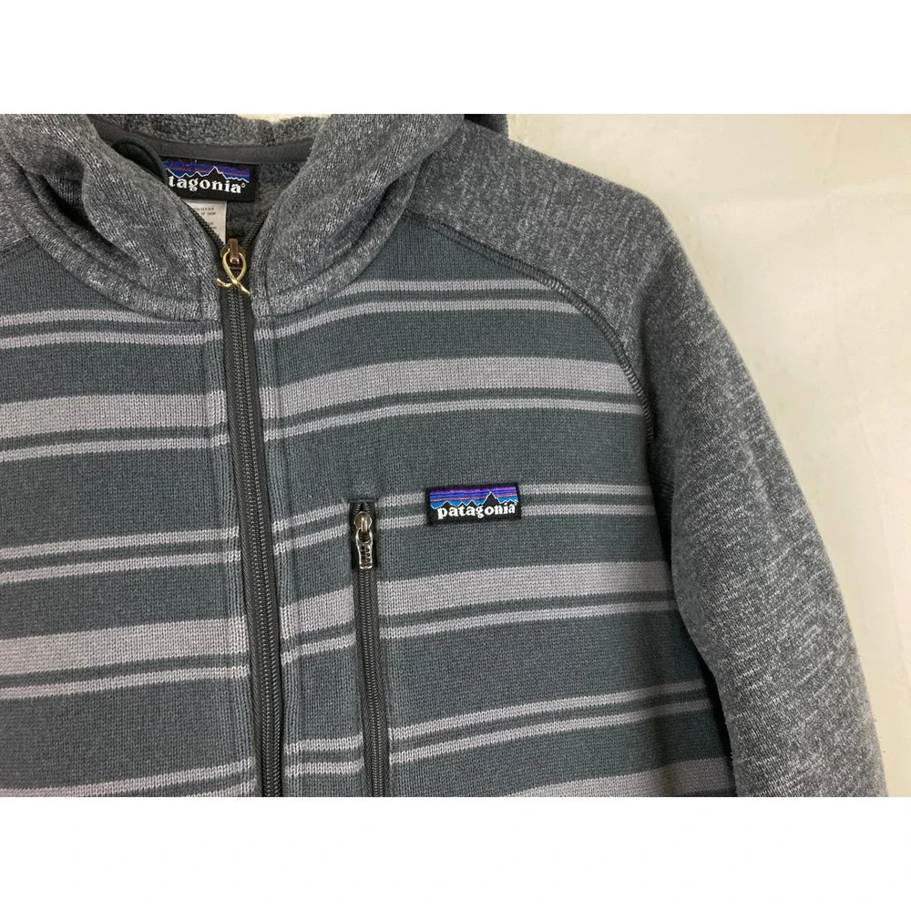 Vtg Y2K Patagonia Better Sweater Hoody Men L Grey Striped Full Zip Fleece Jacket